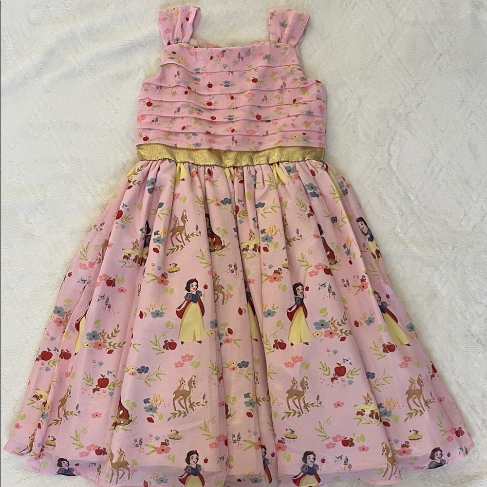 Disney Pink Snow White Floral Party Dress with Gold Labeling